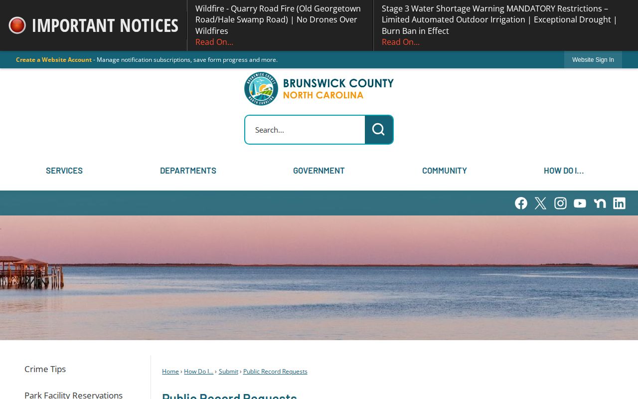Brunswick County public record route for a 72-hour release inquiry