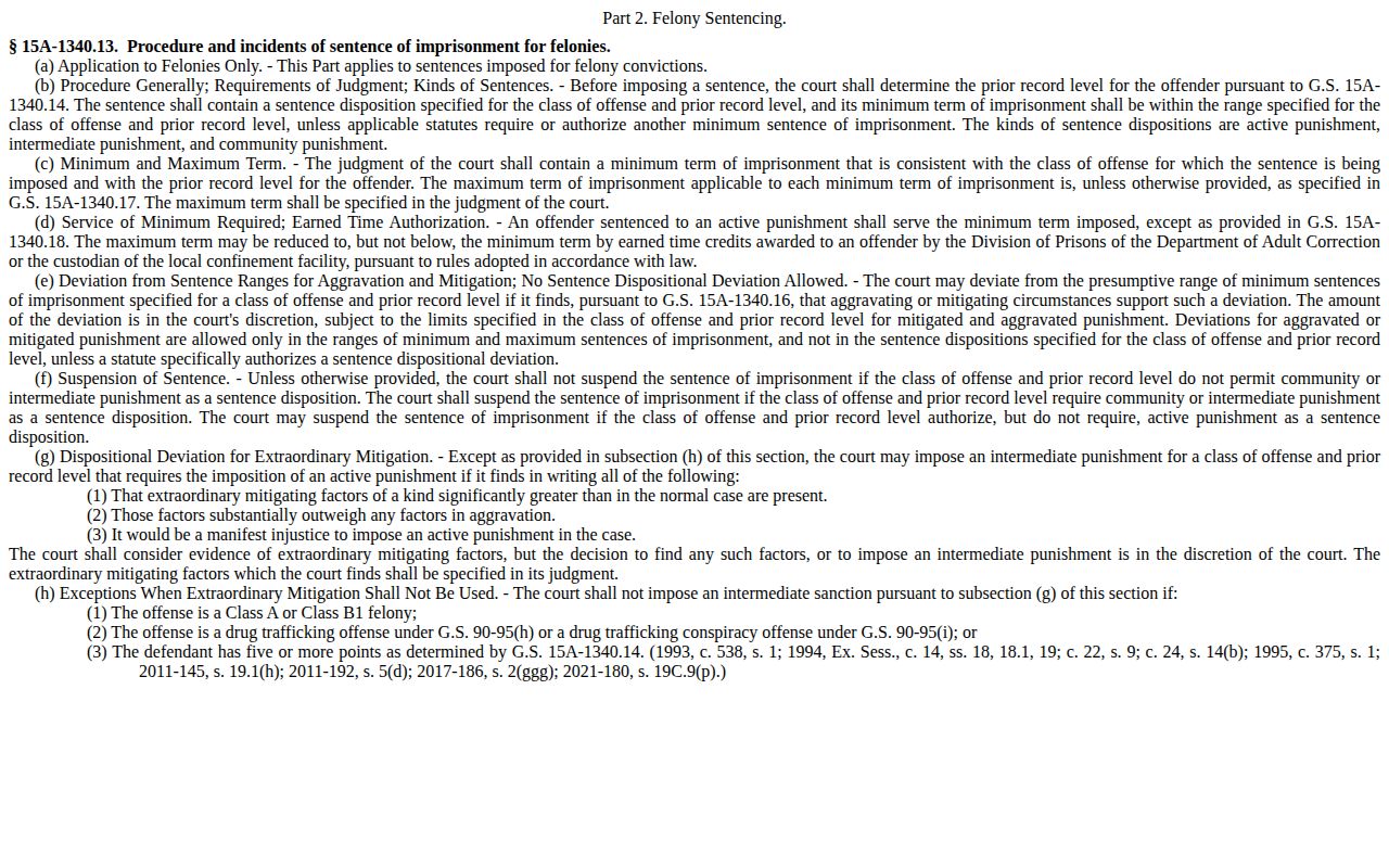 Brunswick County projected release date Structured Sentencing statute