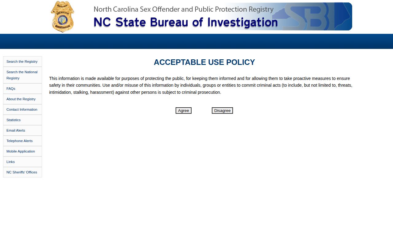 NCSBI registry photo channel for a narrow class of Brunswick County released people